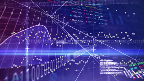 financial data and stock market analysis animation over digital graphs and charts