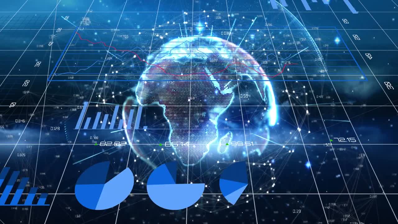 전 세계와 그리드에 대한 통계 및 데이터 처리의 애니메이션