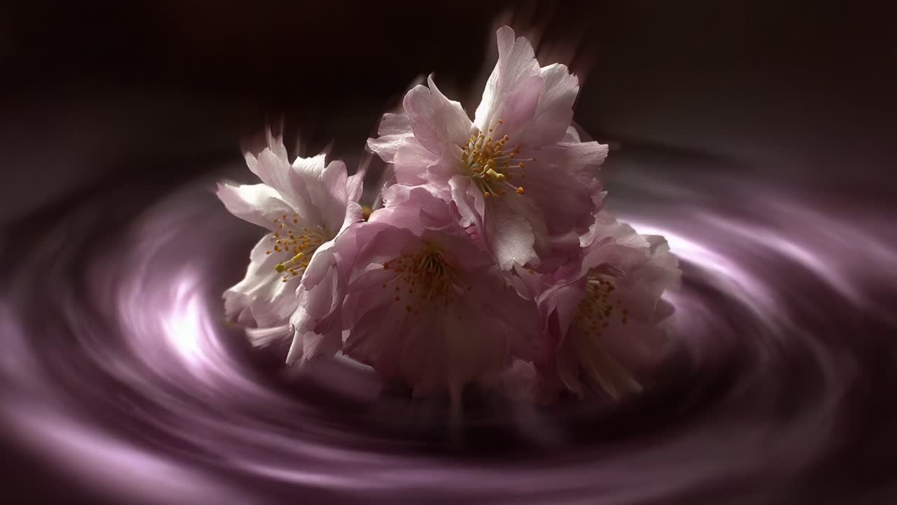 A Captivating Display of Delicate Pink Flowers Surrounded by a Mesmerizing Swirl of Colors, Creating an Ethereal and Dreamlike Atmosphere