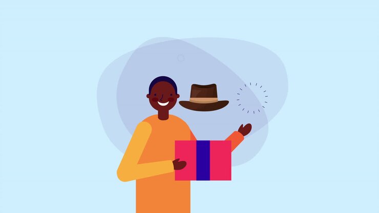 afro businessman worker with gift and hat
