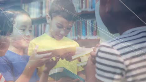 animatie van netwerken van verbindingen tussen verschillende leraren en schoolkinderen met boeken
