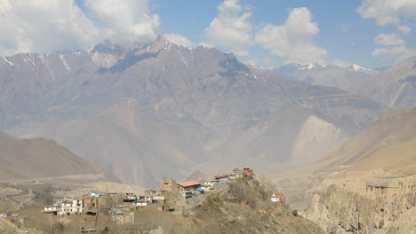 the dhaulagiri mountain range towering above the village of jharkot in the upper mustang region of nepal, asia