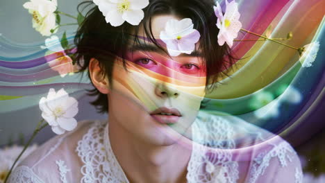 ethereal floral portrait with rainbow overlays