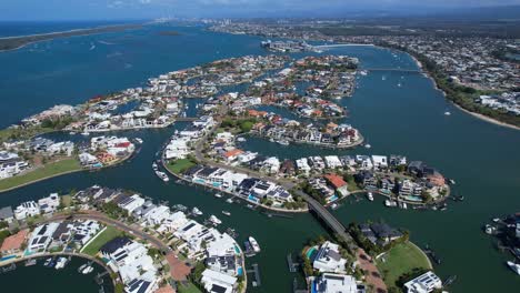 sovereign islands in paradise point, gold coast, queensland, australia - aerial panoramic