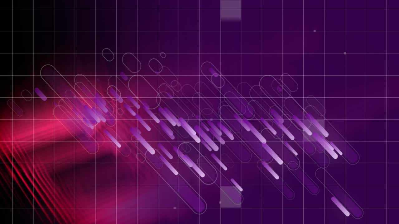 Animation of purple shapes falling over purple background