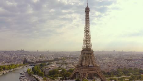 paris, france - may, 2019: aerial drone view of historical city centre and eiffel tower