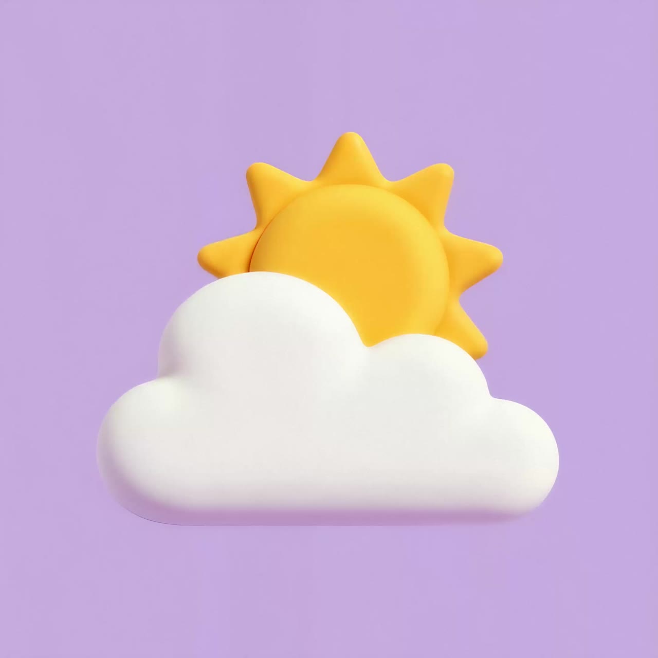 3D Partly Cloudy Weather Icon on Purple Background