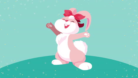 feliz tarjeta de pascua con un conejo hembra lindo