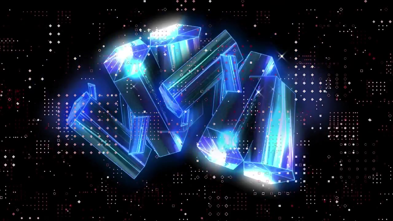 Formes géométriques abstraites en 3D de cristaux bleus lumineux flottant dans un espace numérique
