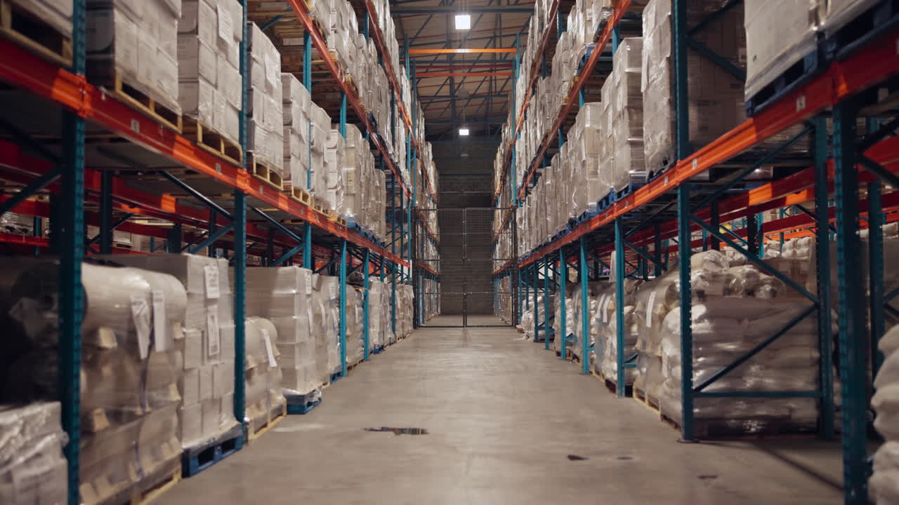 Warehouse storage with stocked shelves