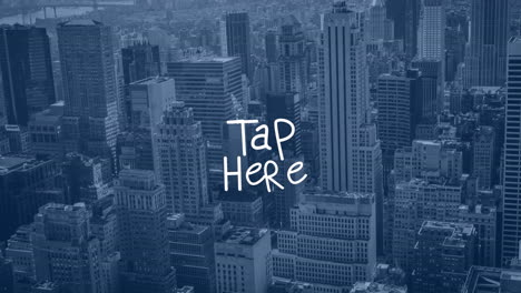 animación de toque aquí texto sobre el paisaje urbano