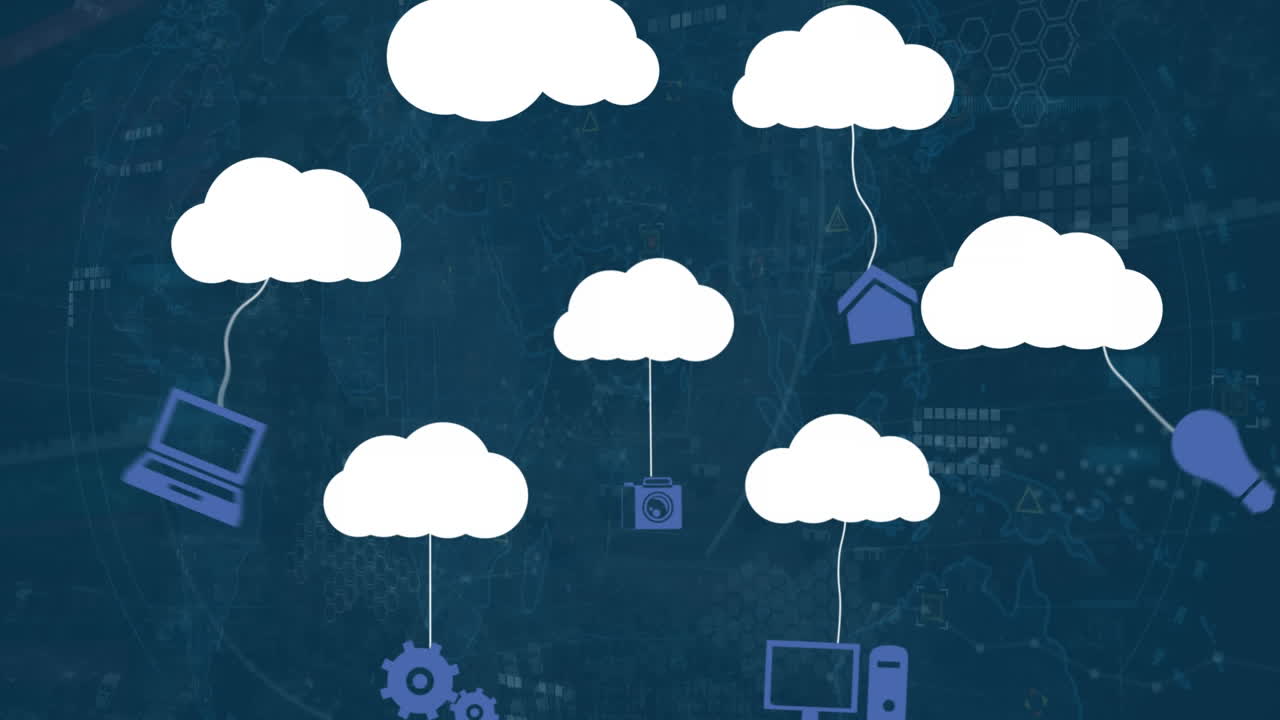 animación de iconos de medios sobre el procesamiento de datos