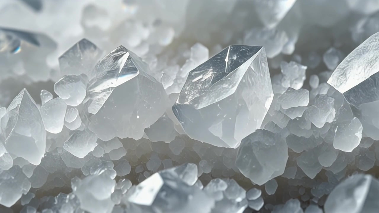 Macro Close-up of Sparkling Clear Quartz Crystal Cluster