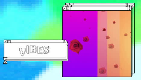animación de vibraciones de texto sobre pantallas de computadora y fondo vibrante