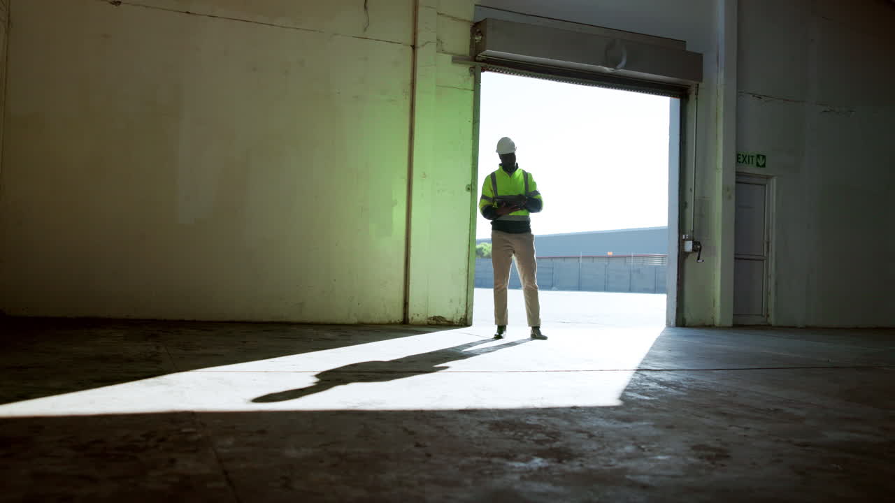 Worker standing in a warehouse doorway
