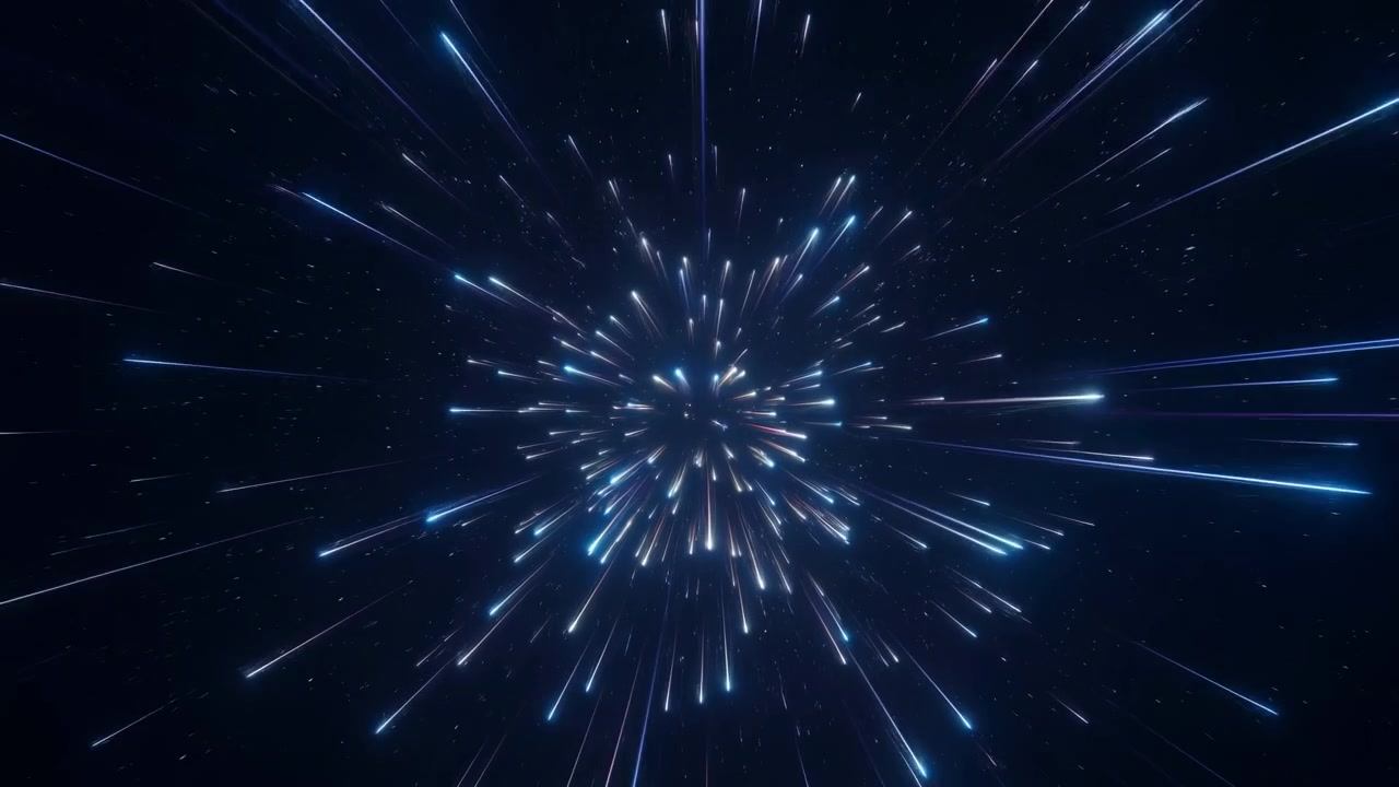 Esplosione di campo stellare si espande verso l'esterno a velocità, il pilota sente il salto iperspaziale attraverso strisce luminose, cinematografico.