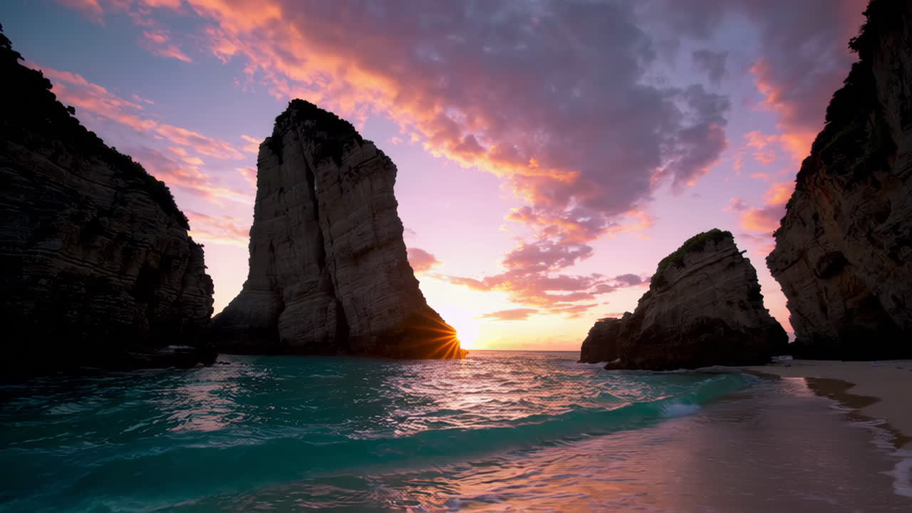 Sunset over a Rocky Coastline Beach