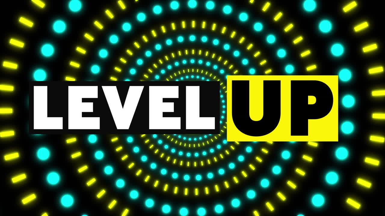 animación de texto de nivel superior sobre formas en movimiento sobre fondo negro