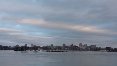 harrisburg, pennsylvania - january 7, 2021: a view of the harrisburg state capital across the susquehanna river