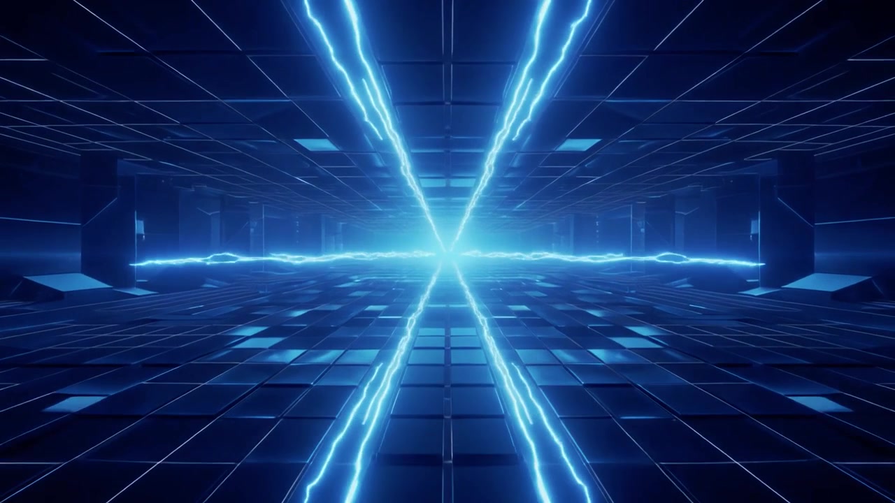 Futuristic Digital Tunnel with Glowing Blue Electric Energy