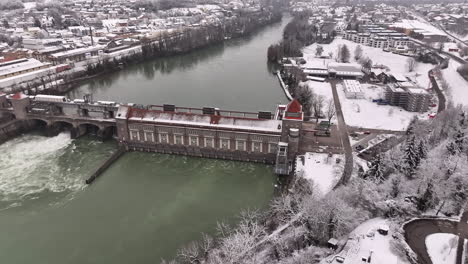 snowy hydropower plant in lauenburg switzerland panoramic pan shot