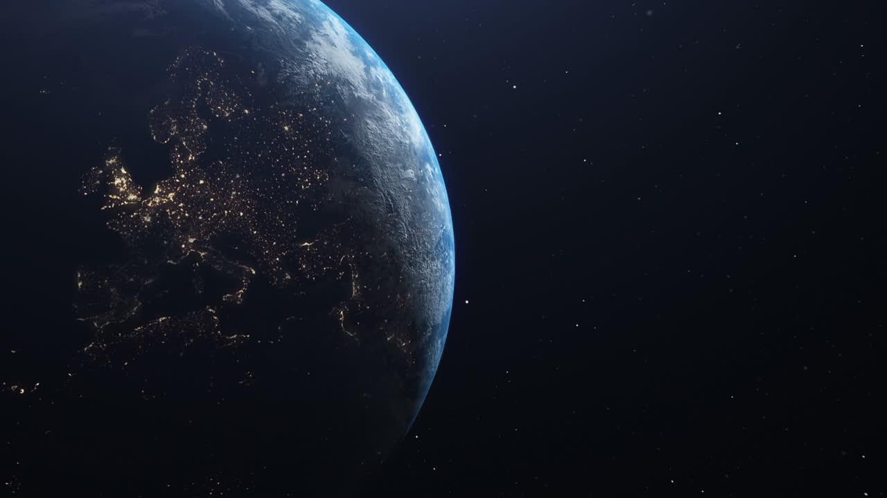 4K Earth Night to Day - Realistic Earth City lights from the Space and Sunrise - Cinematic Realistic Rotating Earth in Space - Planet Earth At Night - Europe Seen From Space - Europe transition from night to day