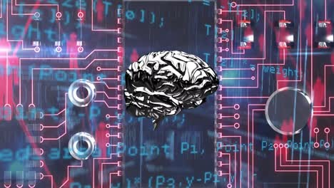 composición digital del procesamiento de datos sobre el cerebro giratorio contra las conexiones de microprocesador