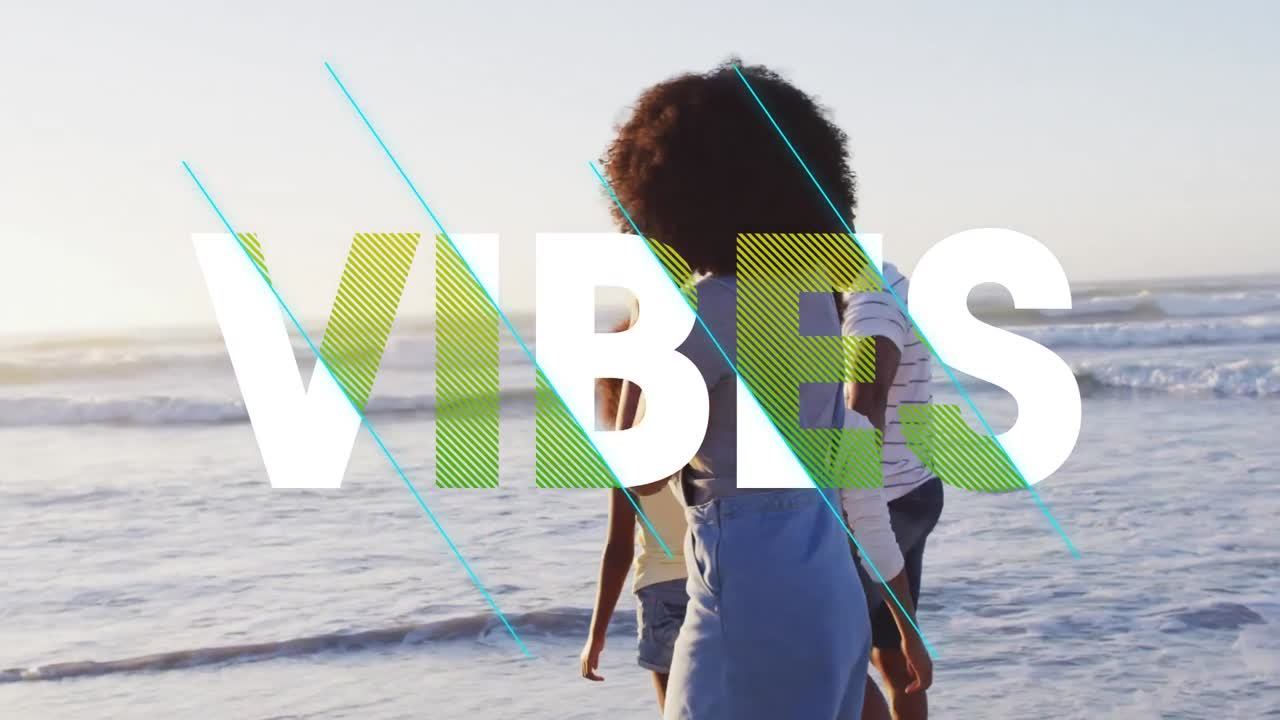 animación de vibraciones texto sobre madre afroamericana con niños bailando