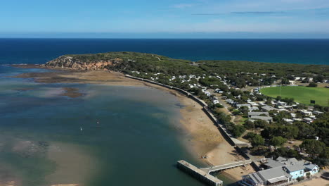 aerial over barwon heads and barwon river including the bluff