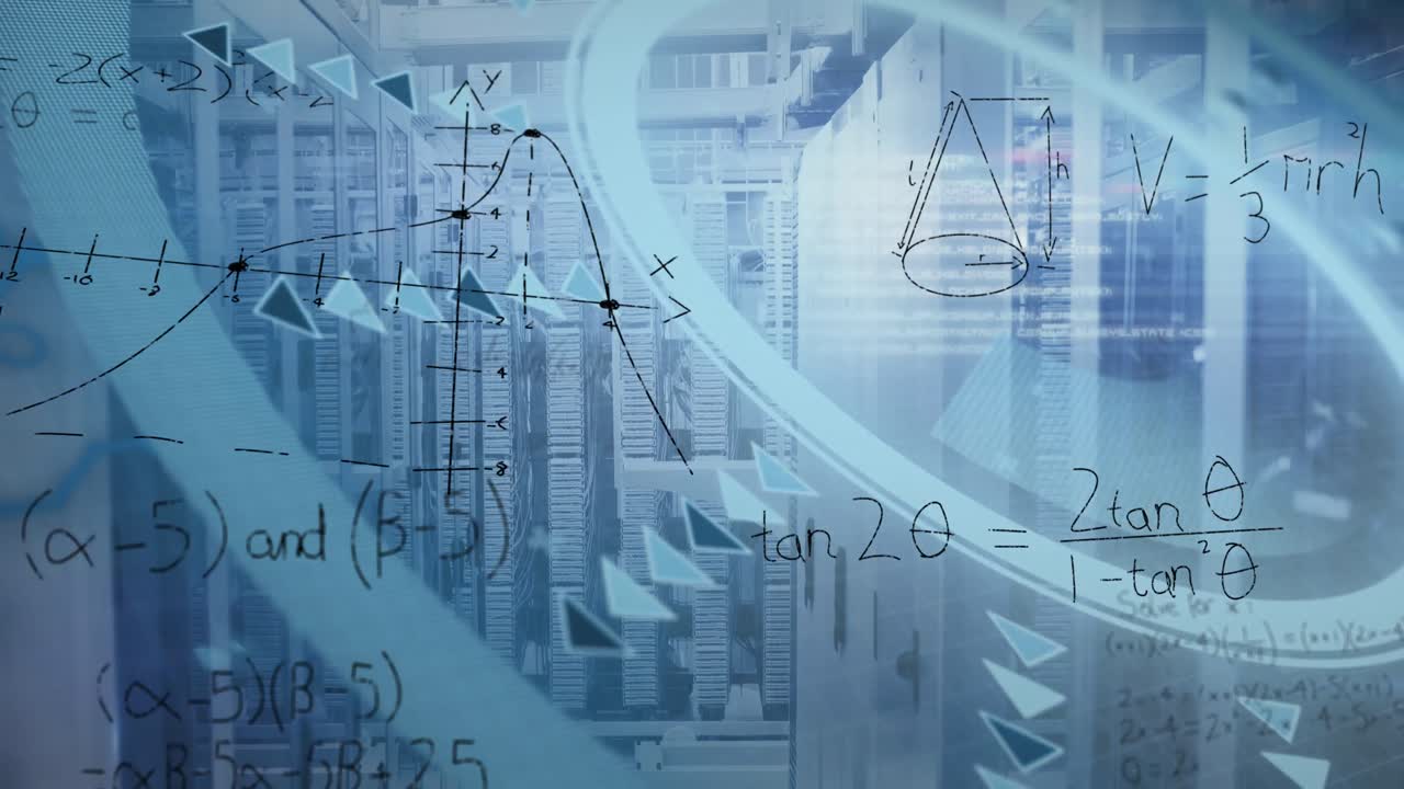 수학 방정식의 애니메이션과 컴퓨터 서버 방에 대한 데이터 처리