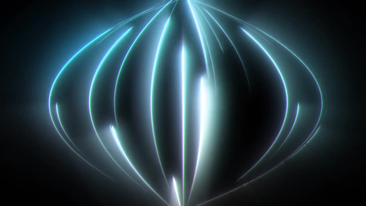 Blue Glowing Light Streak Particles Travelling in Bulb Shape Warped Path from Bottom to Top on Black Background.