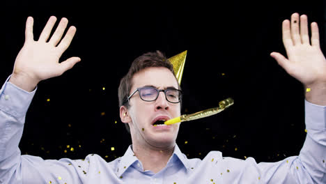 nerd guy wearing party hat dancing slow motion party photo booth