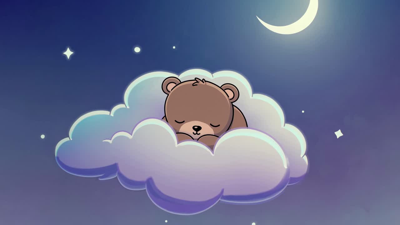 Sleepy Bear on a Cloud at Night