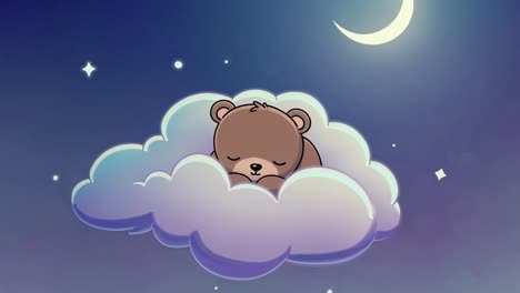 sleepy bear on a cloud at night