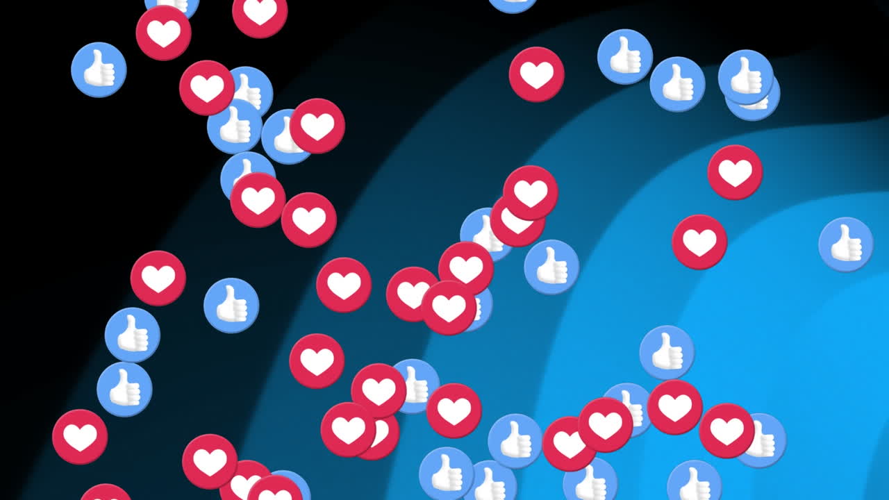 Animazione di icone multimediali e forme su sfondo nero