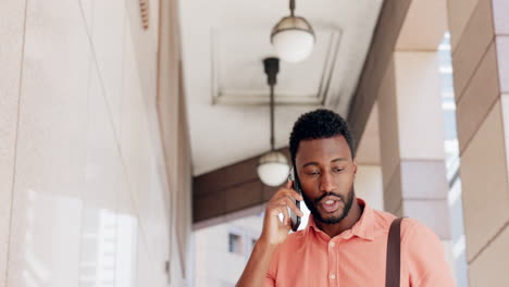 Phone-call,-communication-and-black-man-in-city