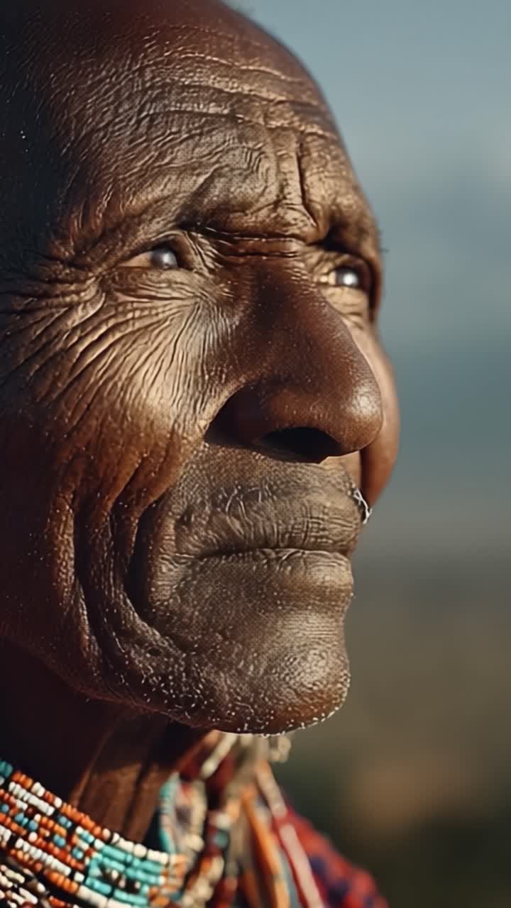 Un ritratto di resilienza: che cattura la profonda saggezza e l'esperienza di vita negli occhi di un individuo anziano con un ricco patrimonio culturale