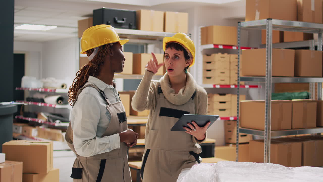 Warehouse Workers Using Digital Tablet for Inventory Management