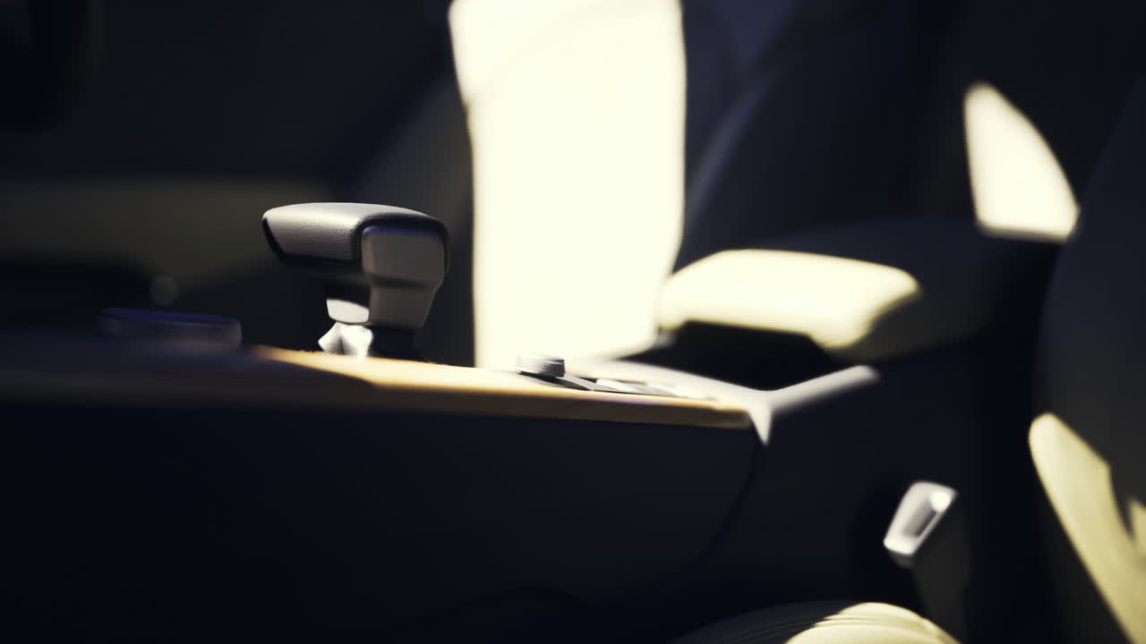 Car interior with a focus on center console and seating details