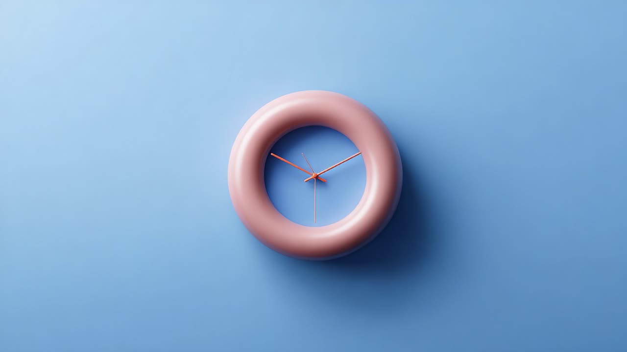 A Stylish Circular Clock Featuring a Soft Pink Design Against a Calm Blue Background, Perfectly Blending Modern Aesthetics with Functionality for Any Contemporary Space