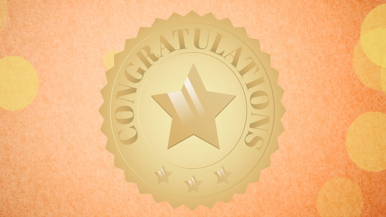 Animation of floating light spots and congratulations text on pink background