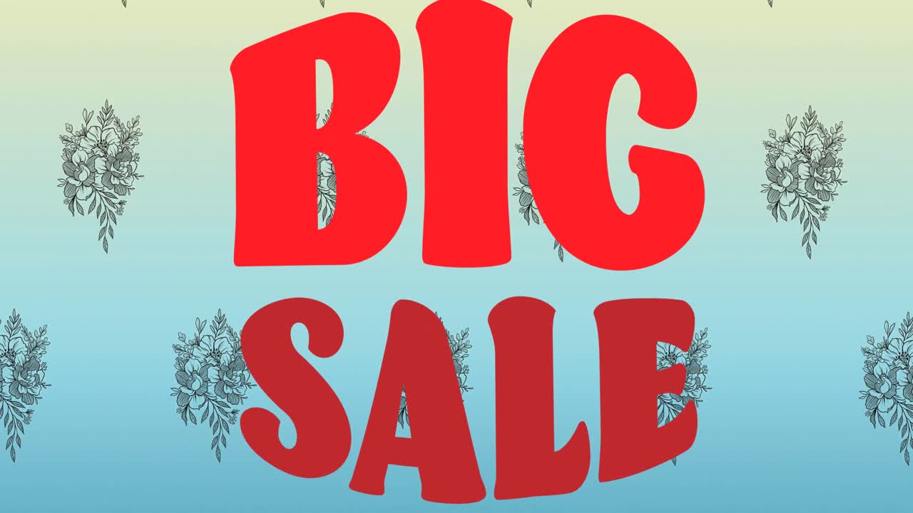 배경에 있는 식물 위에 있는 대형 판매 텍스트의 애니메이션