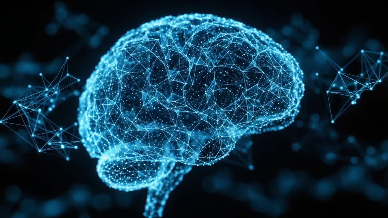 A Dynamic Visualization of the Human Brain Represented Through a Network of Glowing Neurons and Synapses, Illustrating Complex Neural Connections in a Futuristic Design