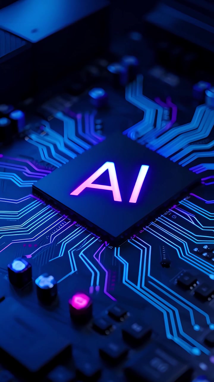 Sfondo Tecnologico Futuristico con Scheda Madre e Chip AI 4K