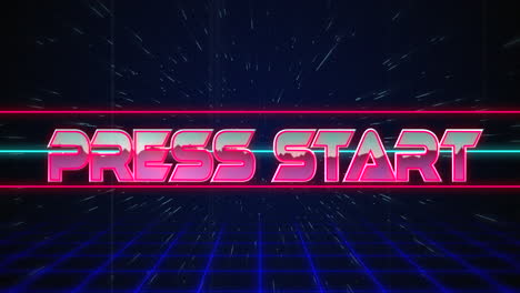 retro press start text glitching over blue and red lines on white hyperspace effect