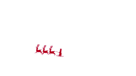 digital animation of red silhouette of christmas gifts in sleigh being pulled by reindeers