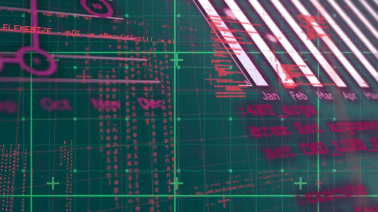 추상적인 배경에 대한 여러 그래프와 지구에 대한 컴퓨터 언어의 애니메이션