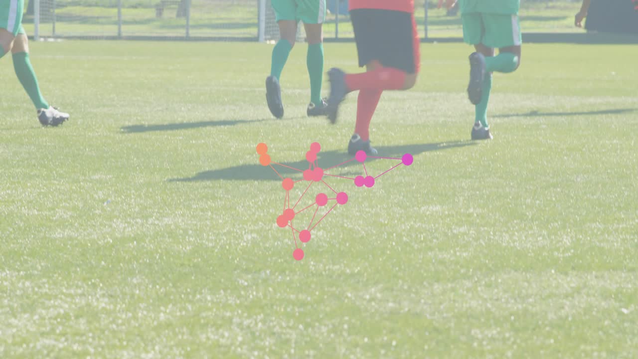 After ball entering frame red attacker sprinting toward ball as defenders converging in training