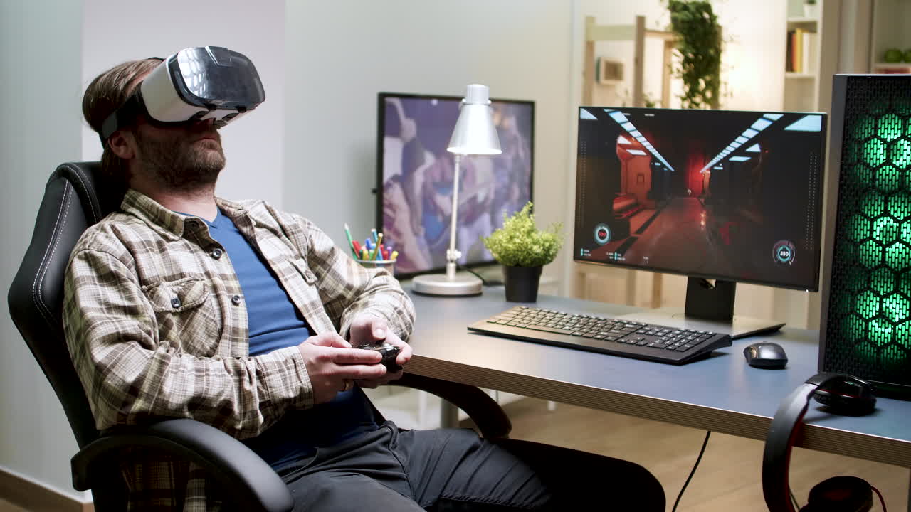Man Playing Video Game with VR Headset