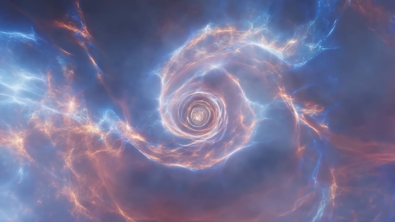 Pastel Nebula Spiral Vortex Swirling Inward, Calm Luminous Glow With Warm Pink And Blue Clouds, Electric